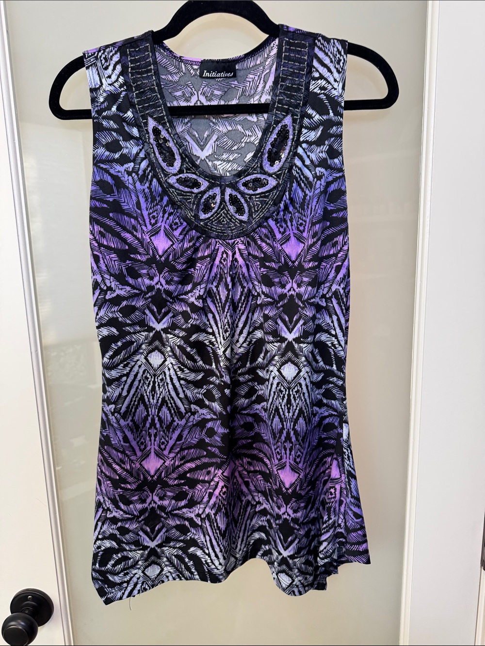 Purple & Black Embellished Scoop Neck Tank